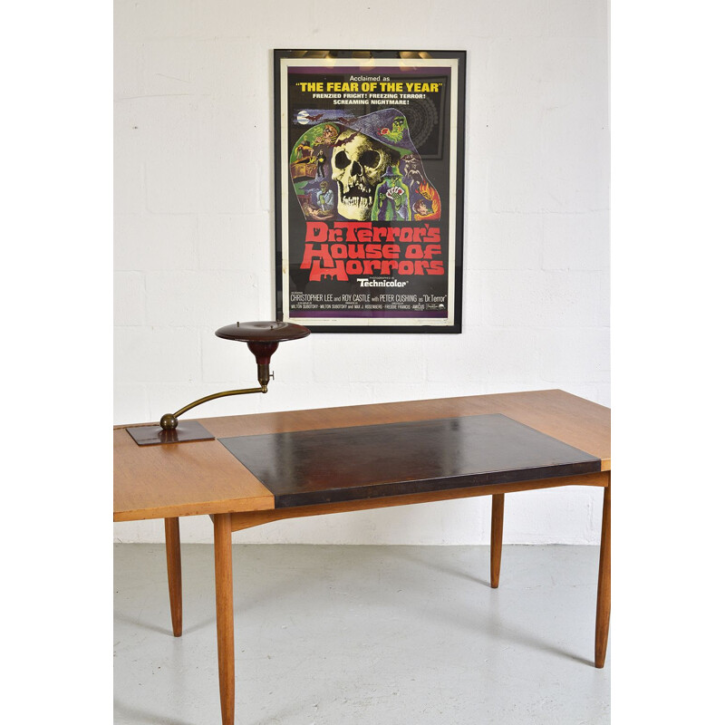 Bureau Vintage Office Desk By Heals Conçu par Robert Heal Table d'écriture Bois de teck Cuir Anglais 1950