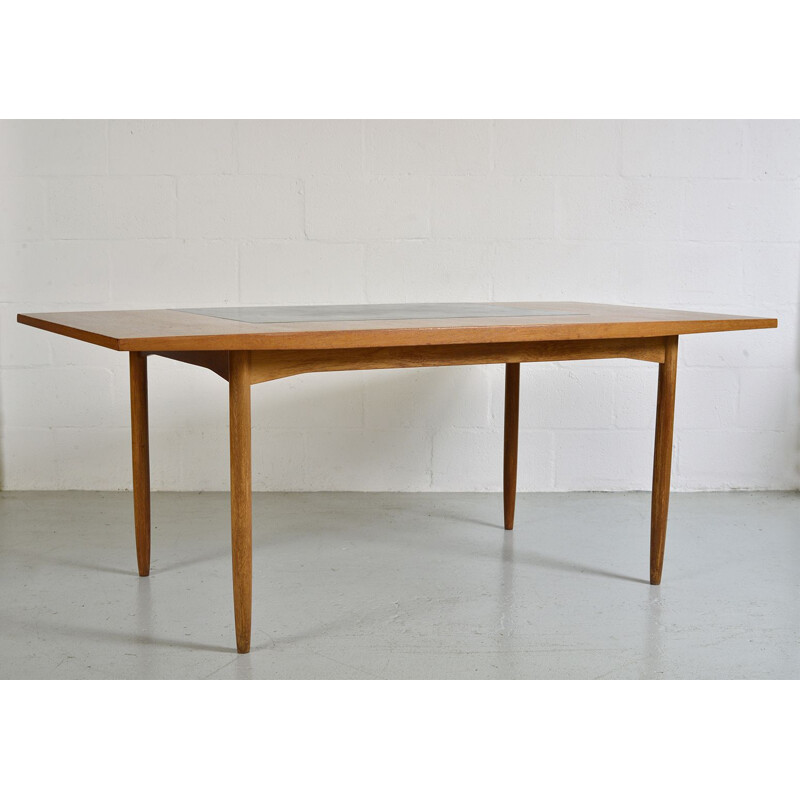 Vintage Office Desk By Heals Designed by Robert Heal Midcentury Writing Table Teak Wood Leather English 1950s