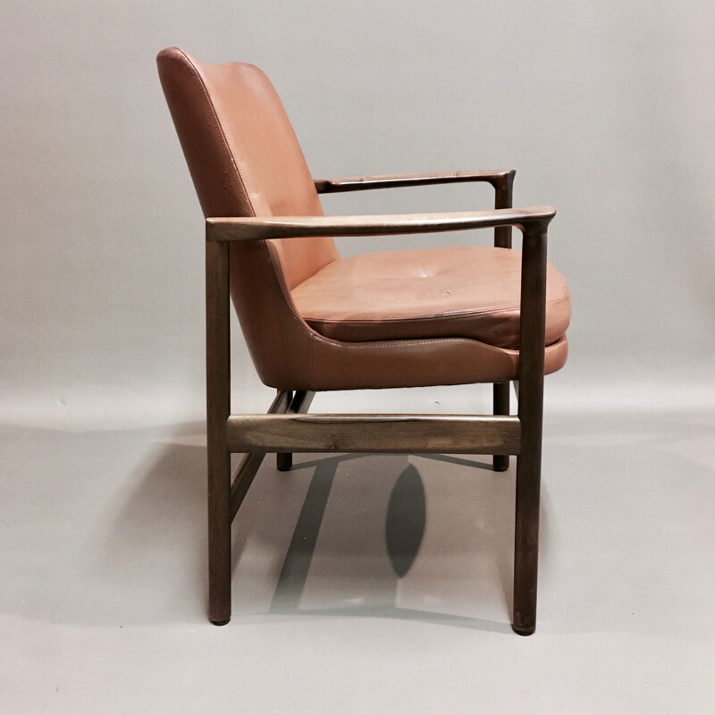 Vintage leather armchair Kofod Larsen scandinavian 1950