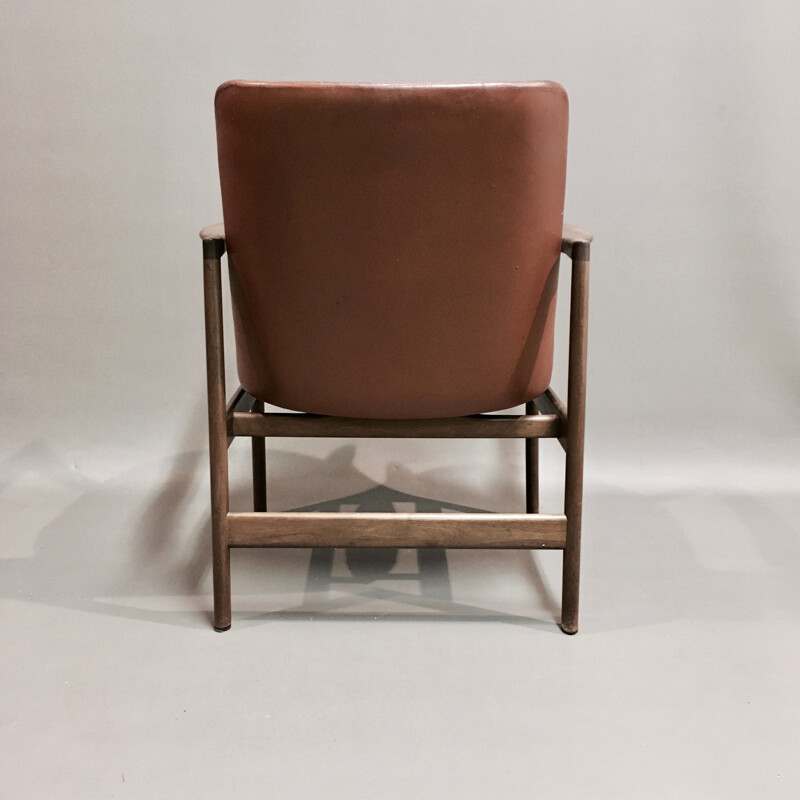 Vintage leather armchair Kofod Larsen scandinavian 1950
