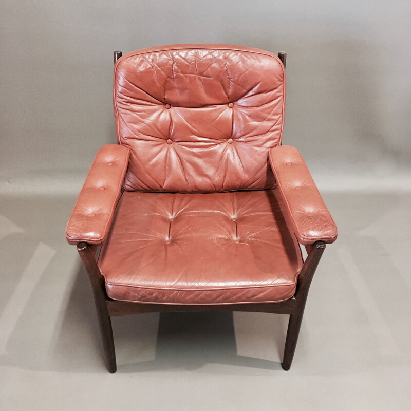 Vintage leather armchair Gote Mobler scandinavian 1950