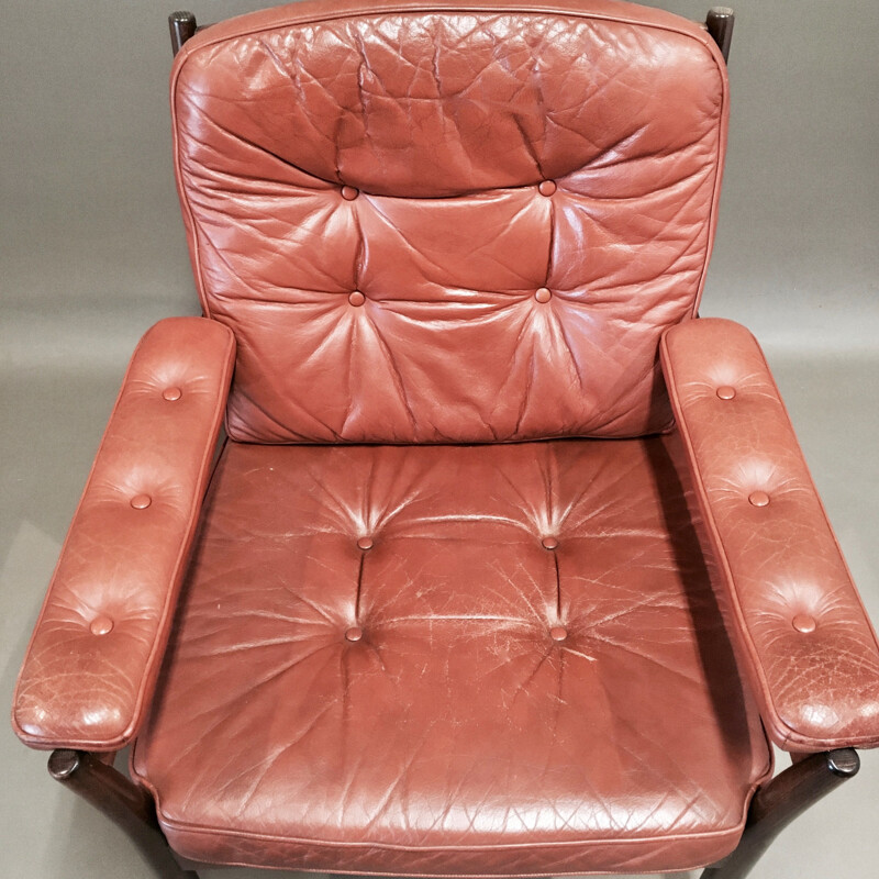 Vintage leather armchair Gote Mobler scandinavian 1950