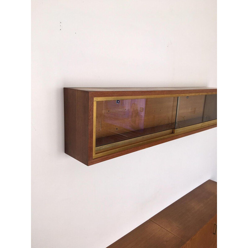 Vintage sideboard with wall shelf in teak and scandinavian brass 1960