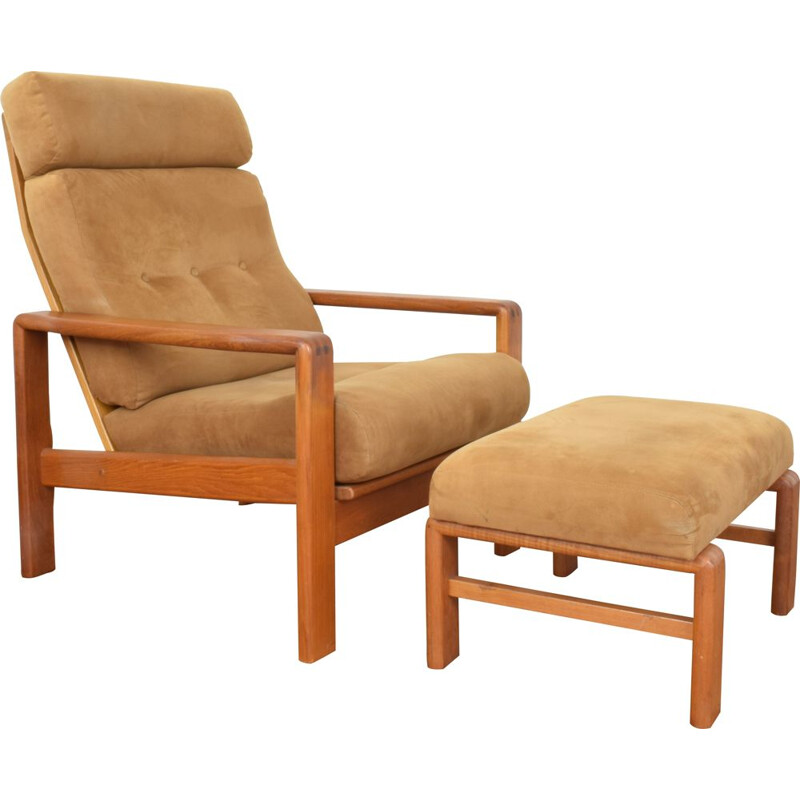 Vintage teak armchair with an ottoman Dyrlund Danish 1970