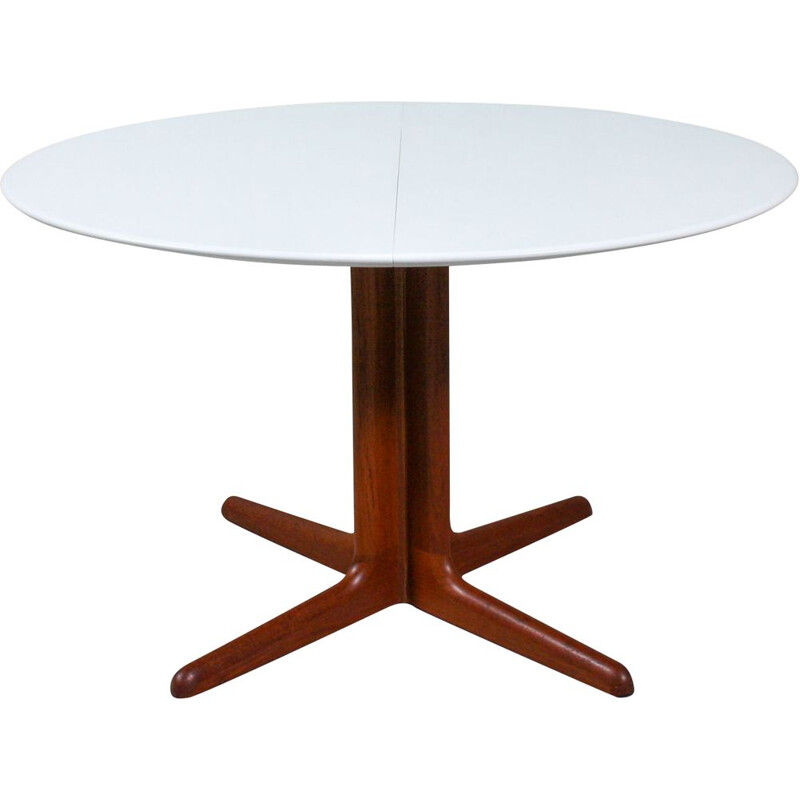 Vintage round dining table in teak and white Danish teak 1960