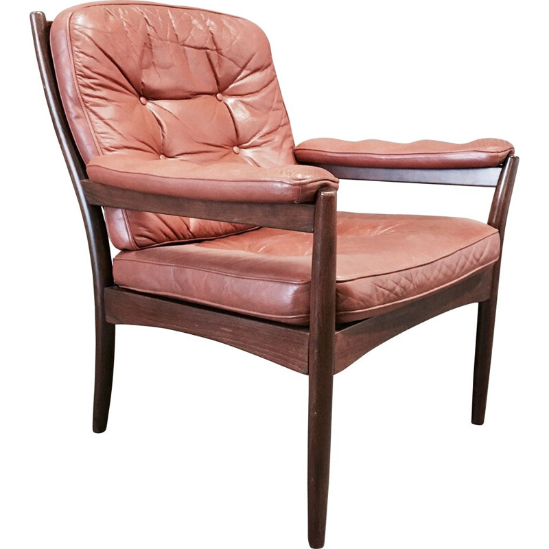 Vintage leather armchair Gote Mobler scandinavian 1950