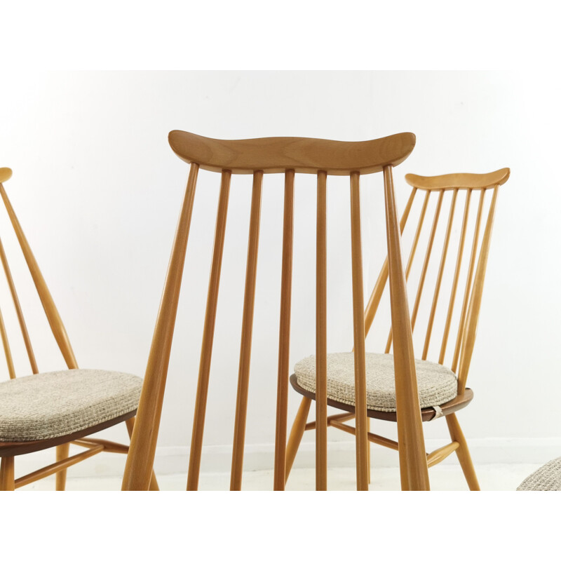 4 Mid Century Blonde Vintage Ercol Elm & Beech Goldsmith Dining Chairs