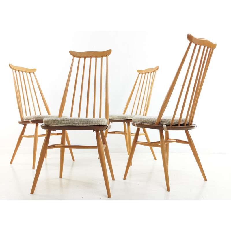 4 Mid Century Blonde Vintage Ercol Elm & Beech Goldsmith Dining Chairs