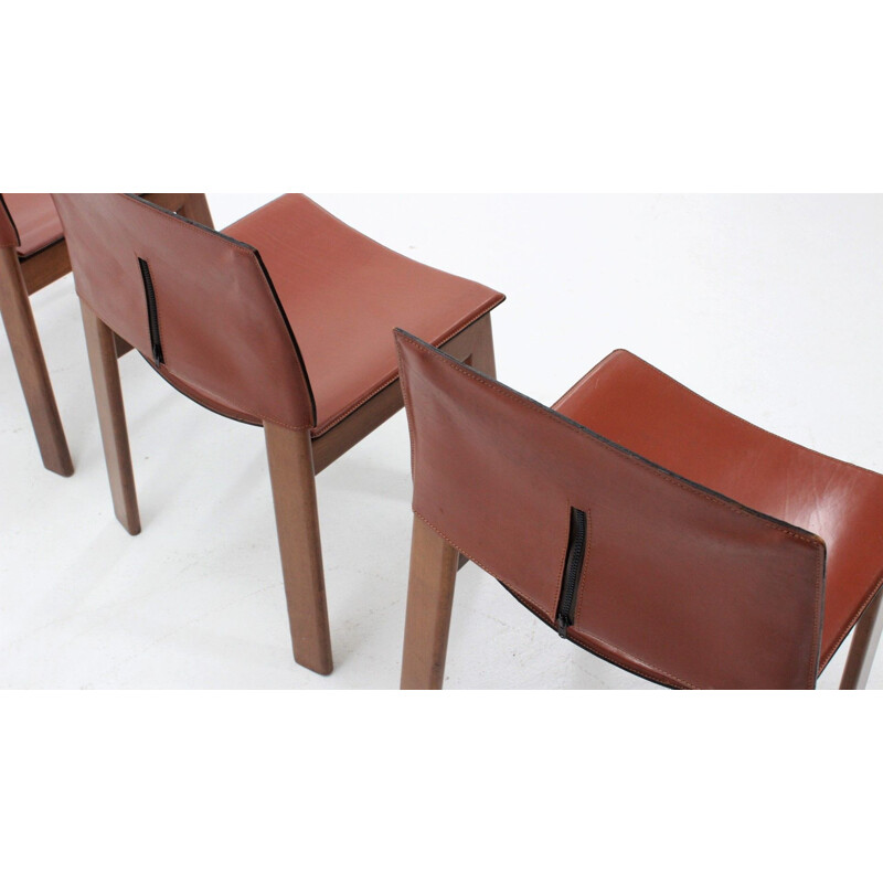 Set of 4 vintage Gavina cognac leather dining chairs 1970s