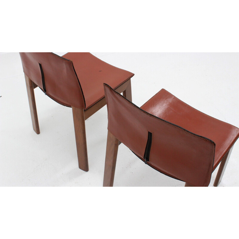 Set of 4 vintage Gavina cognac leather dining chairs 1970s