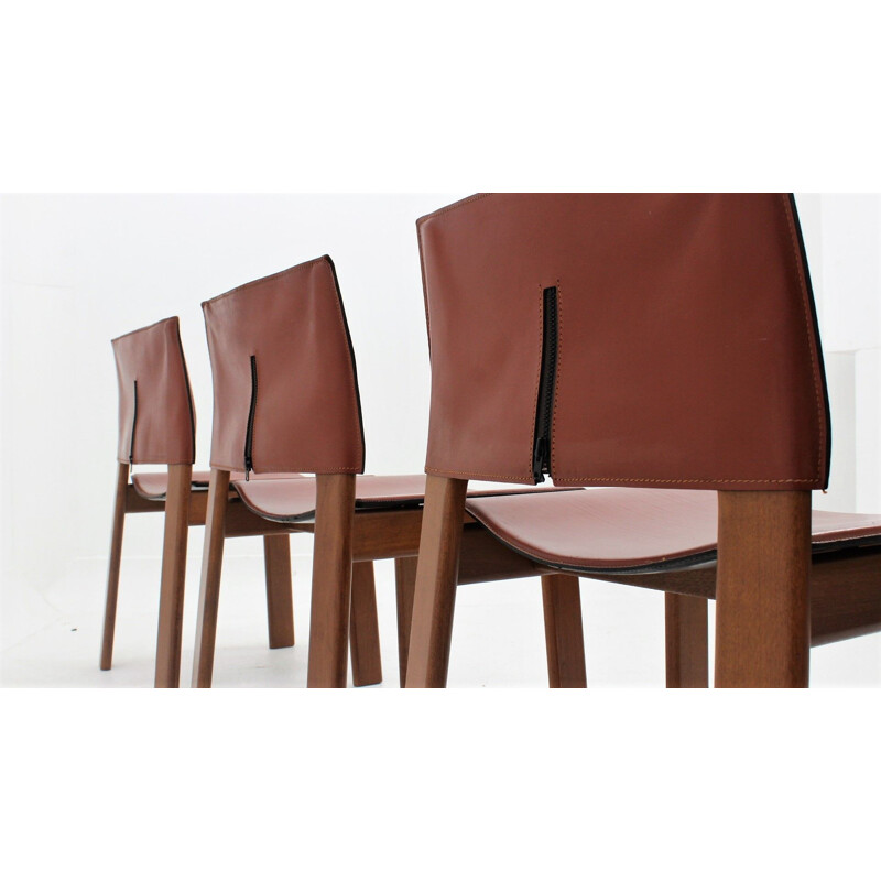 Set of 4 vintage Gavina cognac leather dining chairs 1970s