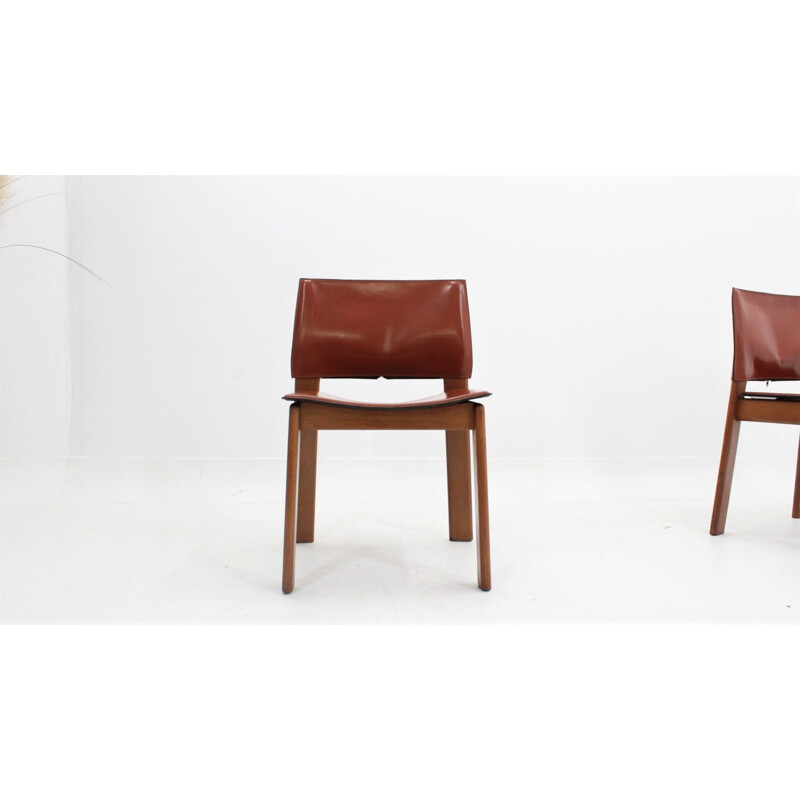Set of 4 vintage Gavina cognac leather dining chairs 1970s