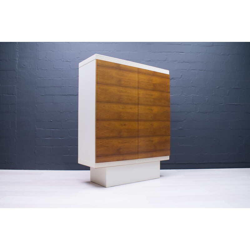 Vintage white highboard with walnut veneer doors, 1960