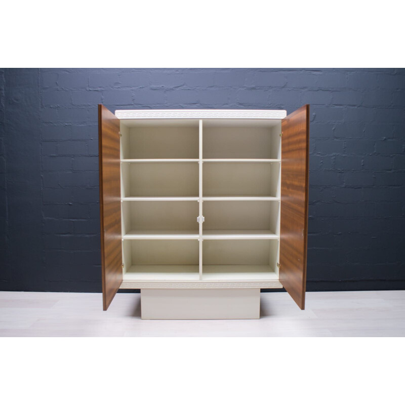 Vintage white highboard with walnut veneer doors, 1960