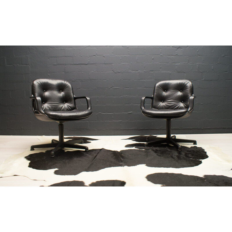 Pair of vintage Leather Desk Chairs by Charles Pollock for Comforto, 1960s