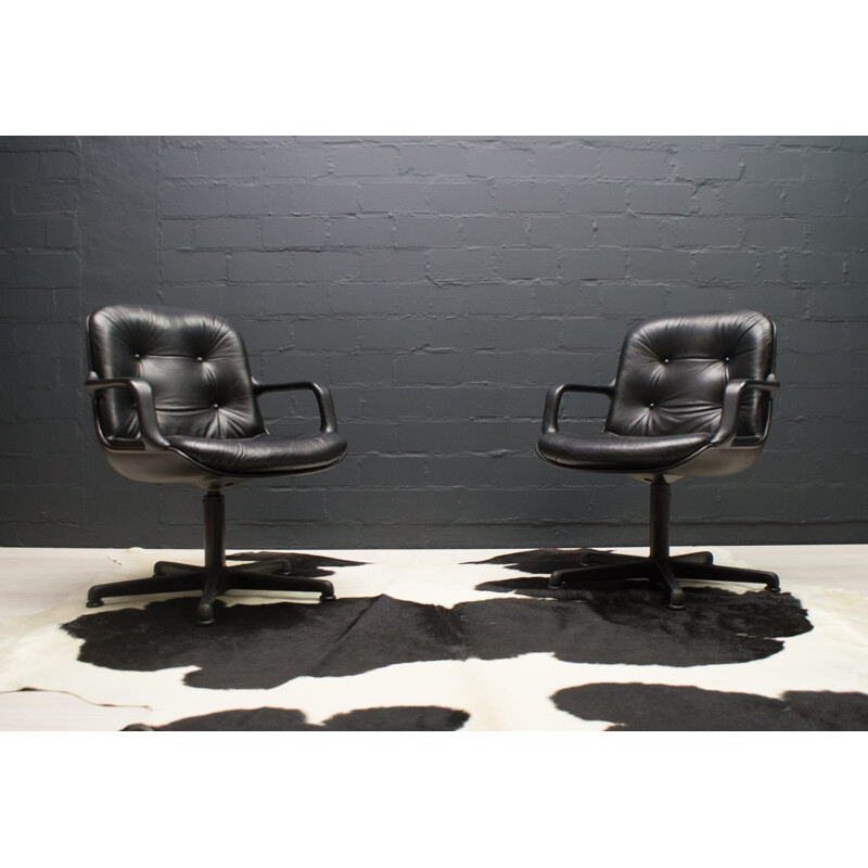 Pair of vintage Leather Desk Chairs by Charles Pollock for Comforto, 1960s