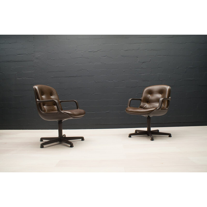 Pair of vintage Leather Desk Chairs by Charles Pollock for Comforto, 1960s