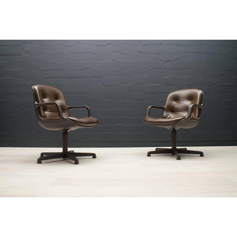 Pair of vintage Leather Desk Chairs by Charles Pollock for Comforto, 1960s