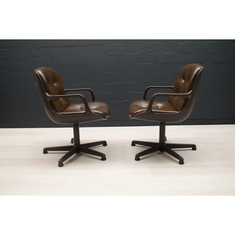 Pair of vintage Leather Desk Chairs by Charles Pollock for Comforto, 1960s