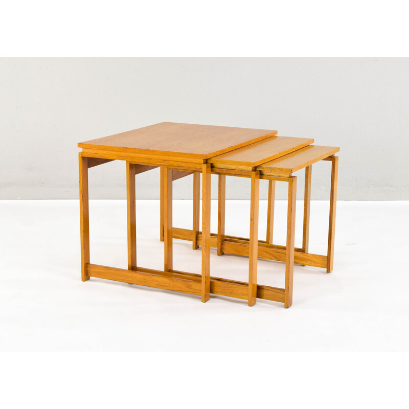 3 Mid Century Beech Wood Nesting Tables Danish 1970