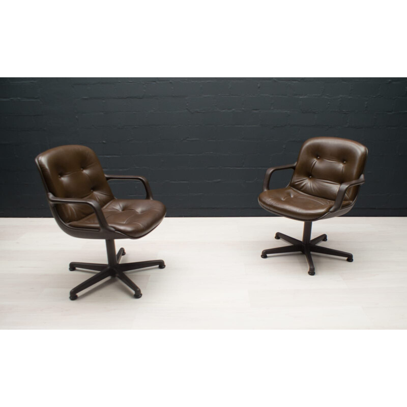 Pair of vintage Leather Desk Chairs by Charles Pollock for Comforto, 1960s