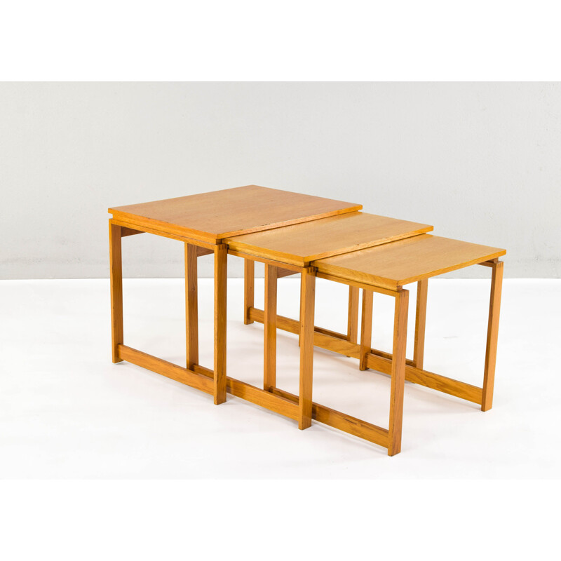 3 Mid Century Beech Wood Nesting Tables Danish 1970