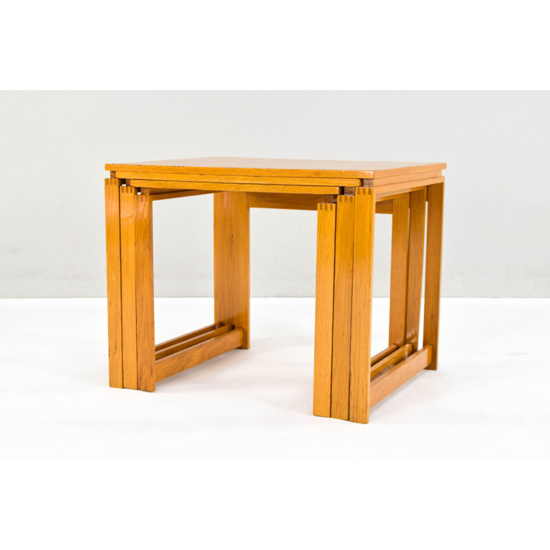 3 Mid Century Beech Wood Nesting Tables Danish 1970