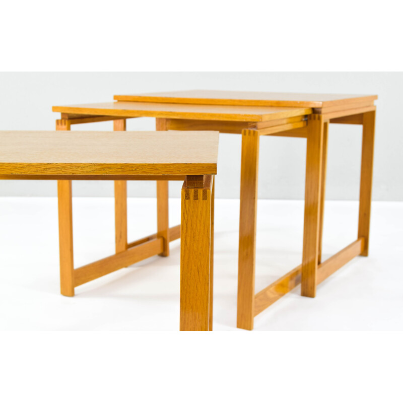 3 Mid Century Beech Wood Nesting Tables Danish 1970