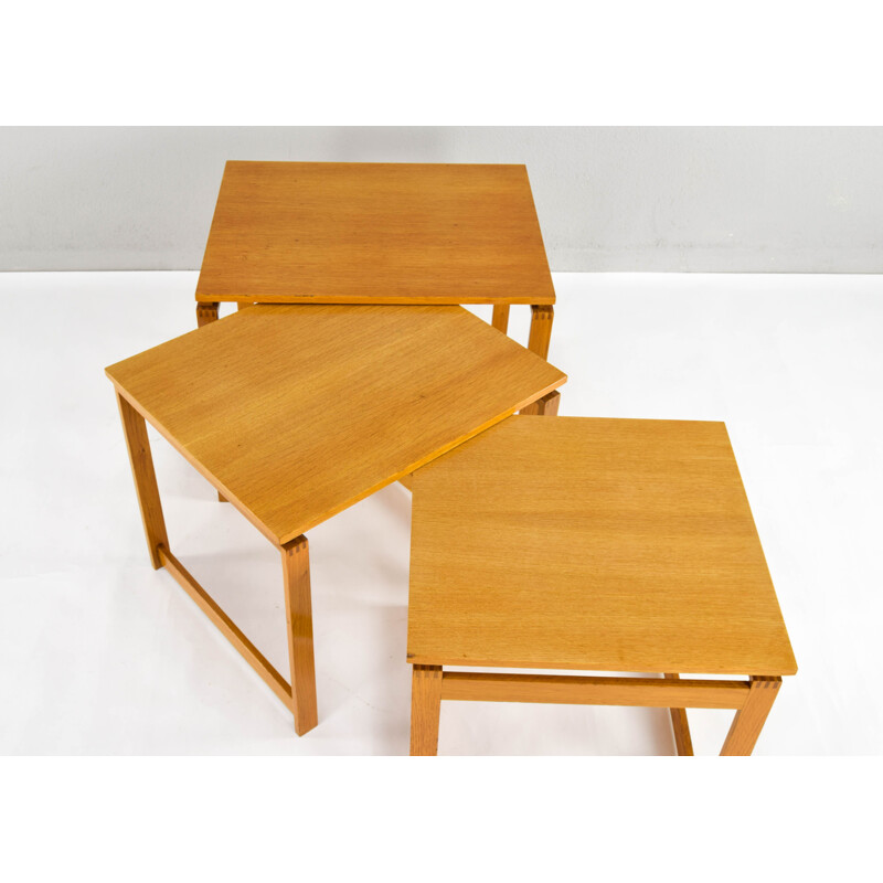 3 Mid Century Beech Wood Nesting Tables Danish 1970