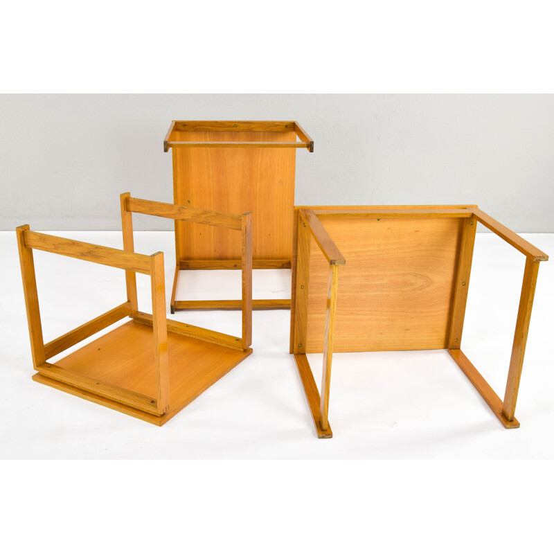 3 Mid Century Beech Wood Nesting Tables Danish 1970