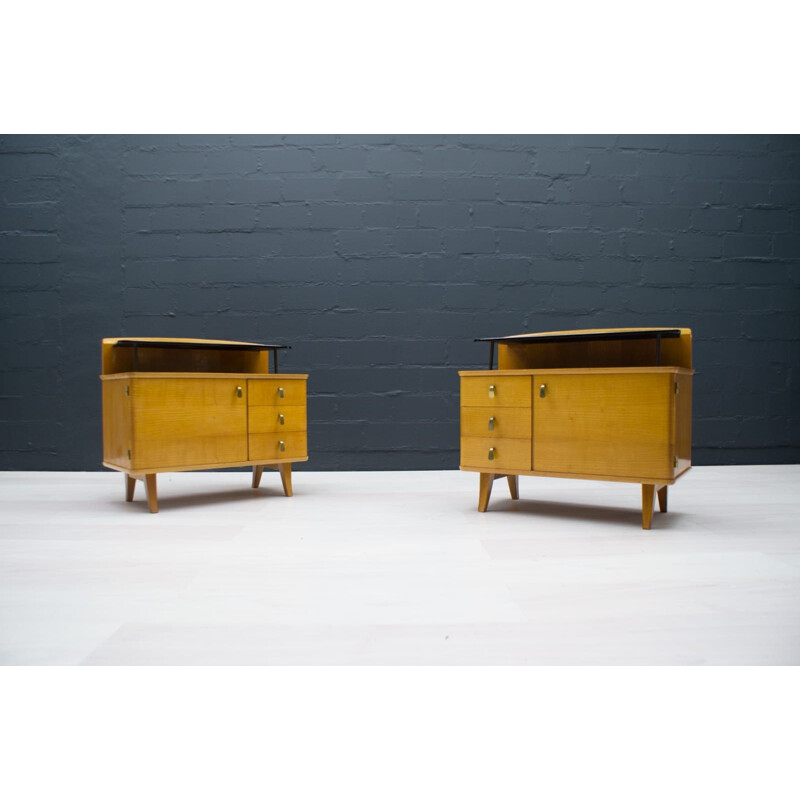 Pair of vintage dressers with black glass, 1950