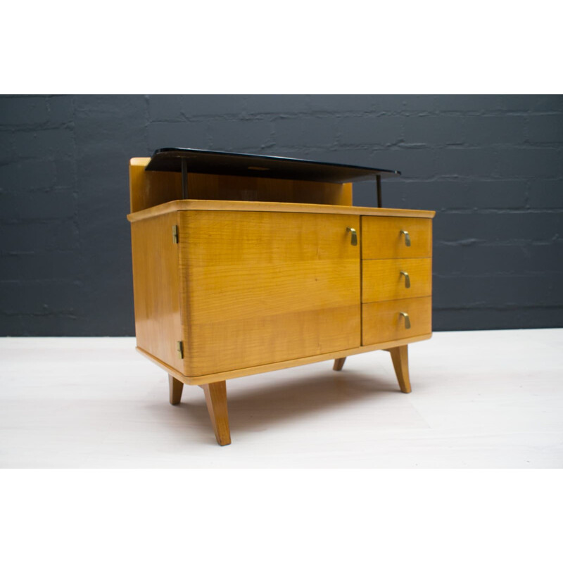 Pair of vintage dressers with black glass, 1950