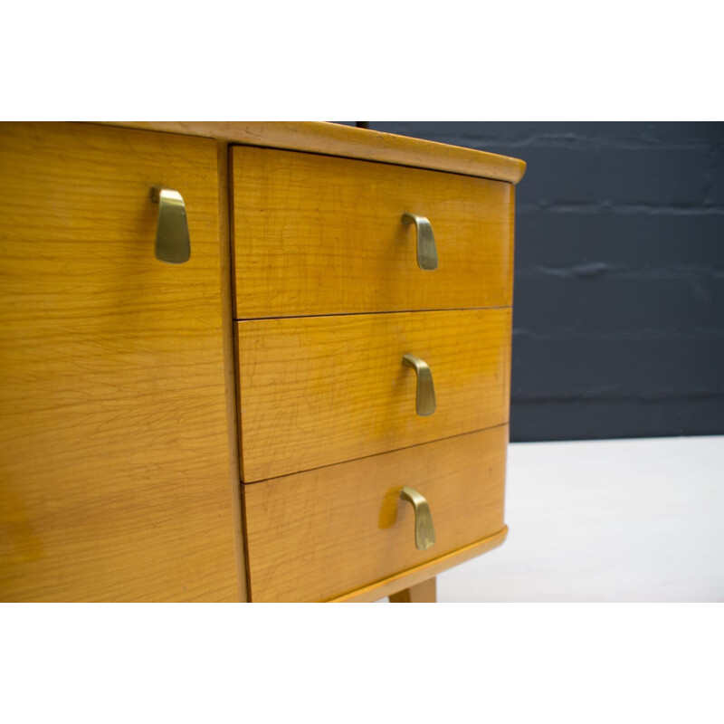 Pair of vintage dressers with black glass, 1950