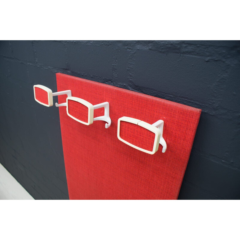 Vintage red and white wall coat rack, 1960