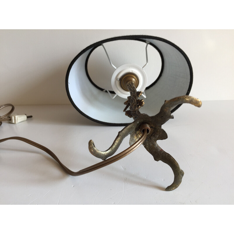 Small vintage lamp Flowers and Grasshopper in solid brass 1930's