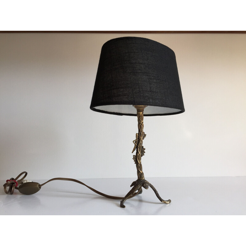 Petite lampe vintage Fleurs et Sauterelle en laiton massif 1930