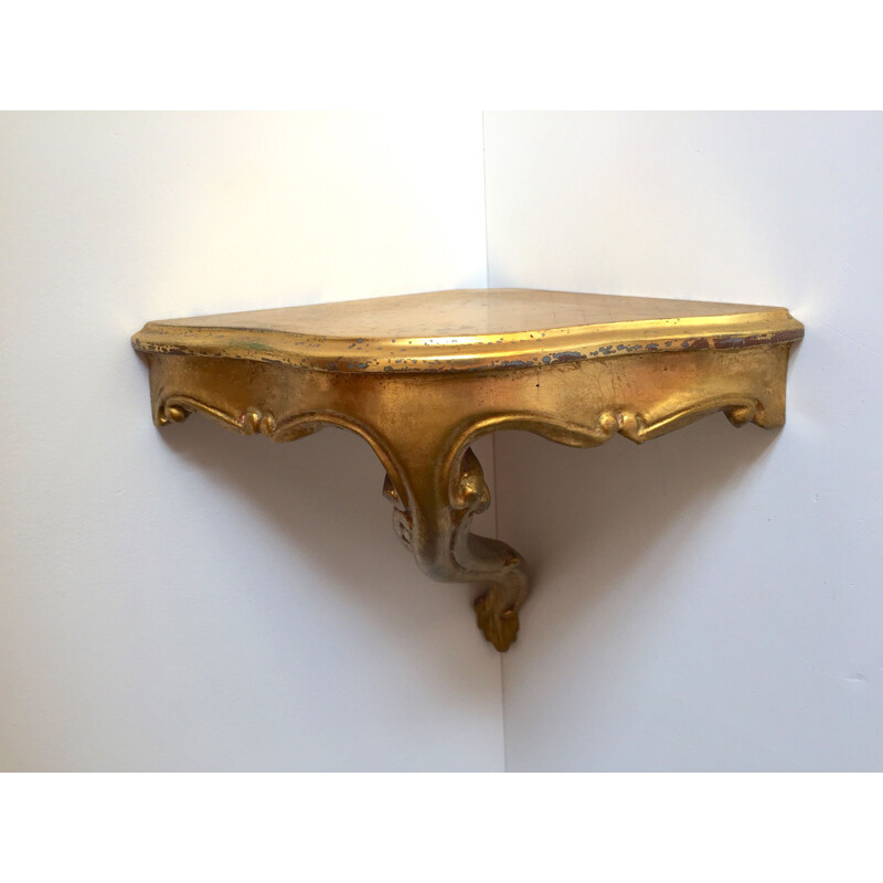 Vintage Golden Wood Corner Shelf