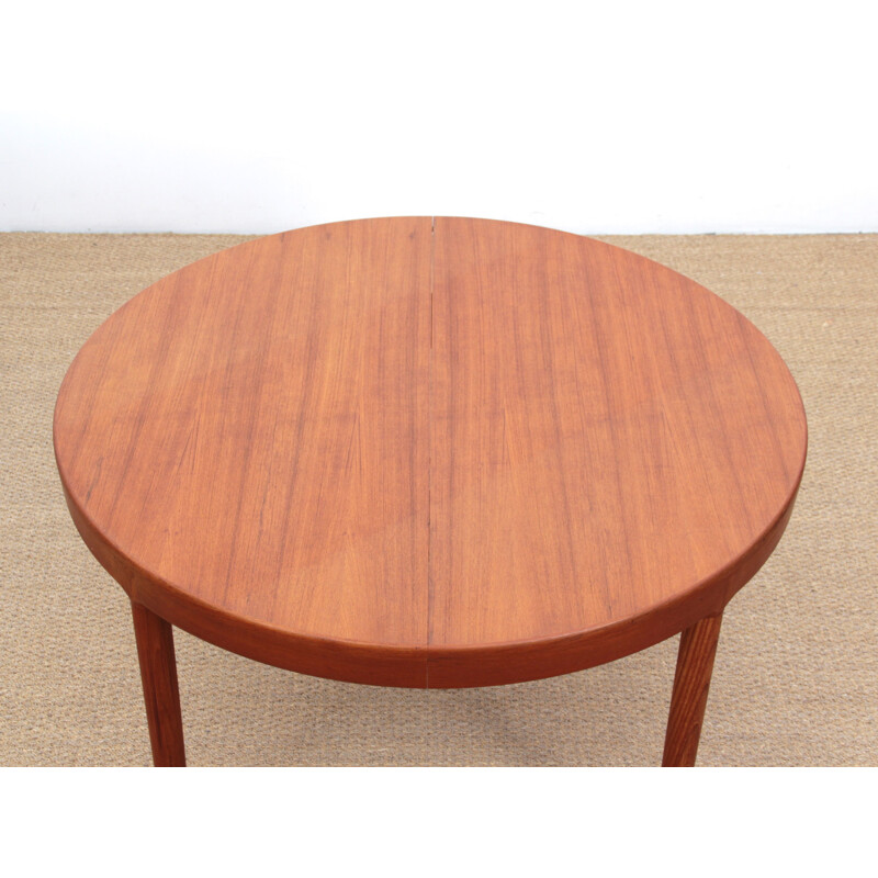 Vintage round Scandinavian teak dining table