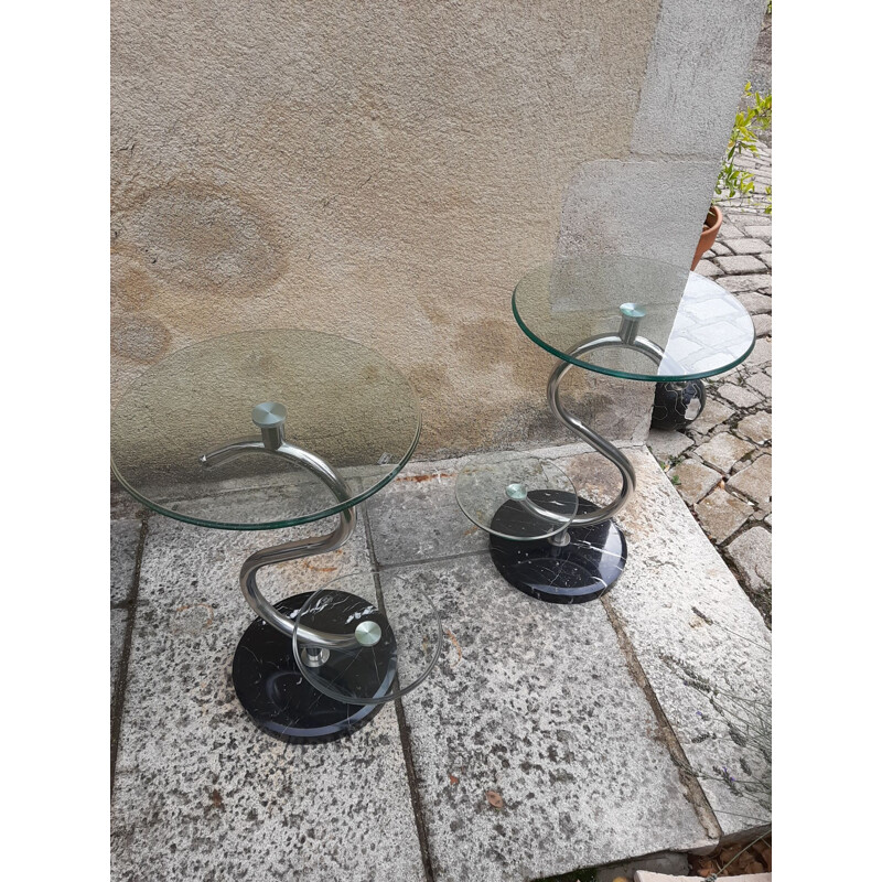 Pair of vintage marble pedestals and vintage double platter harnesses 1970