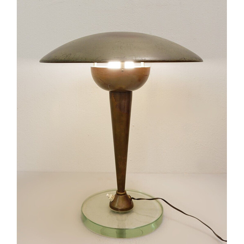 Lampe de bureau vintage en laiton et verre de Stilnovo, 1950