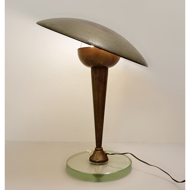 Lámpara de escritorio vintage de latón y cristal de Stilnovo, 1950