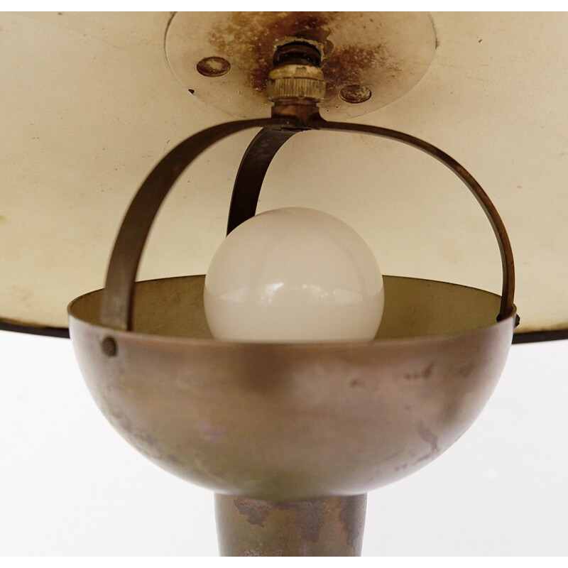 Lámpara de escritorio vintage de latón y cristal de Stilnovo, 1950