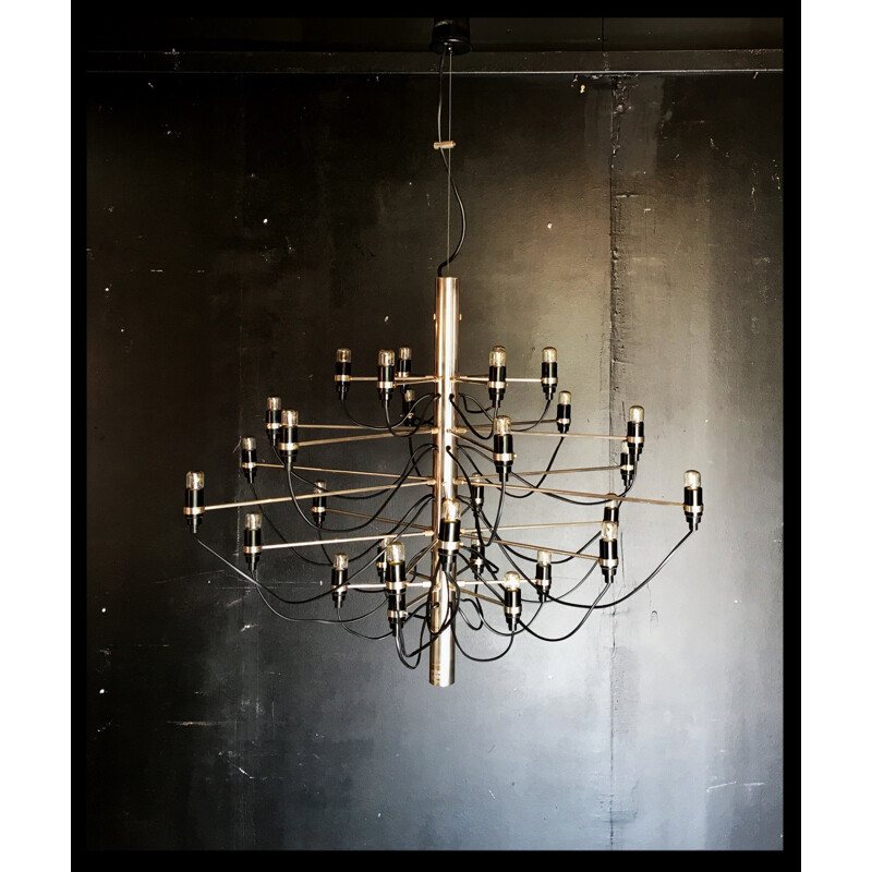 Arteluce "2097/30" chandelier in chromed steel, Gino SARFATTI - 1958