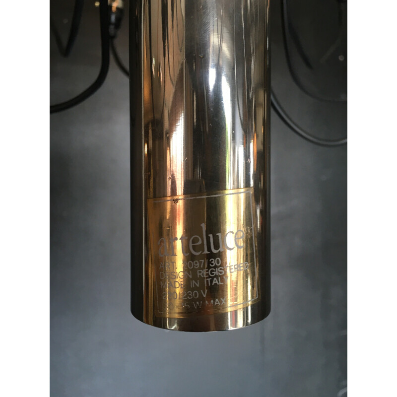 Arteluce "2097/30" chandelier in chromed steel, Gino SARFATTI - 1958