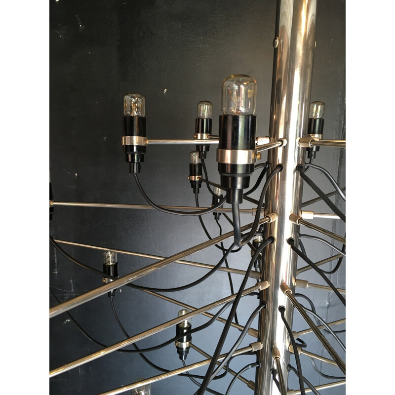 Arteluce "2097/30" chandelier in chromed steel, Gino SARFATTI - 1958