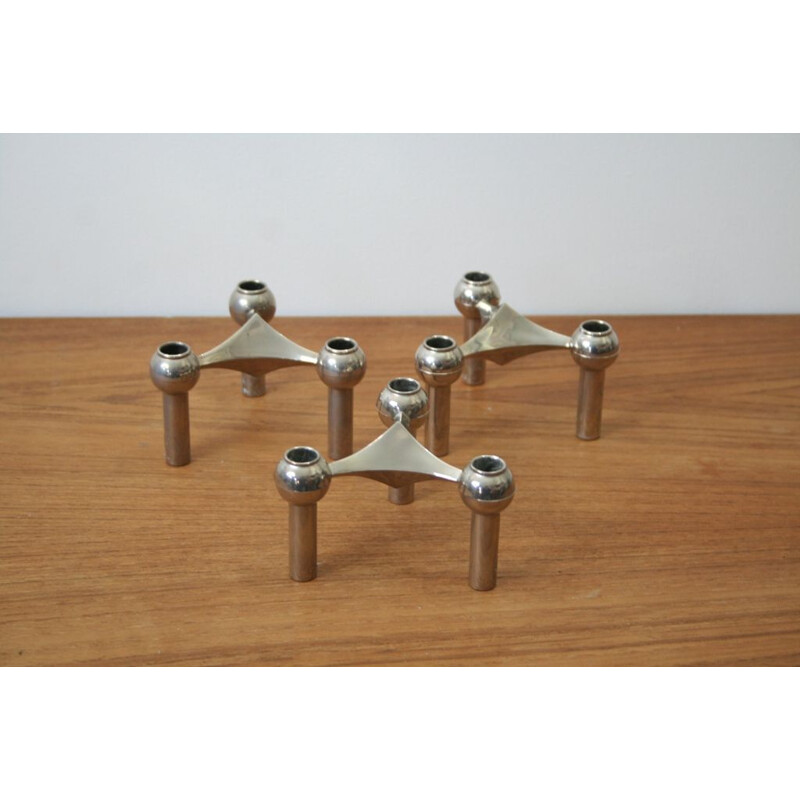 Series of 3 adjustable vintage Nagel 1970 candlesticks