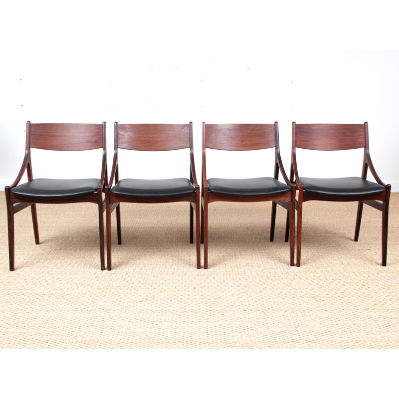 Suite of 4 vintage chairs in Scandinavian Rio rosewood 1960