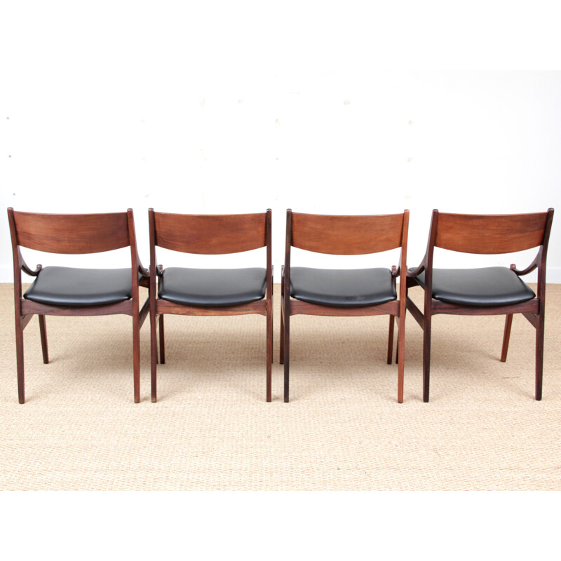 Suite de 4 chaises vintage en palissandre de Rio scandinaves 1960