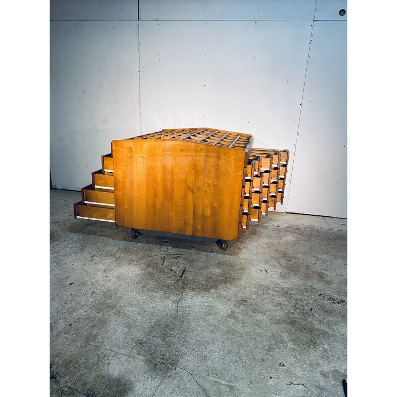 Vintage Industrial Double Wood Filing Cabinet With 48 Vintage Drawers