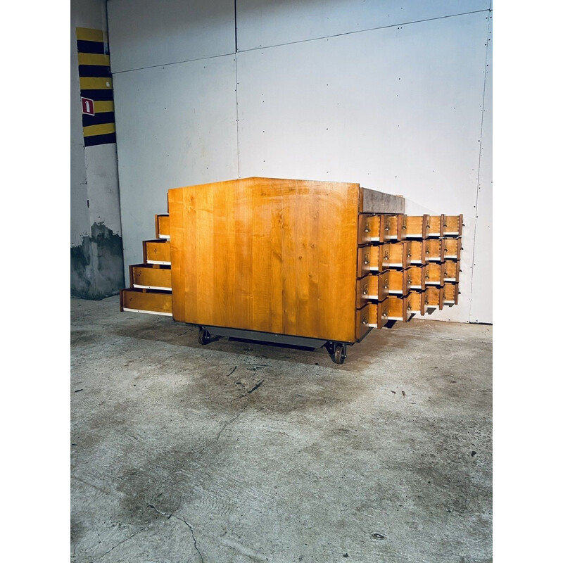 Classeur industriel vintage double en bois avec 48 tiroirs
